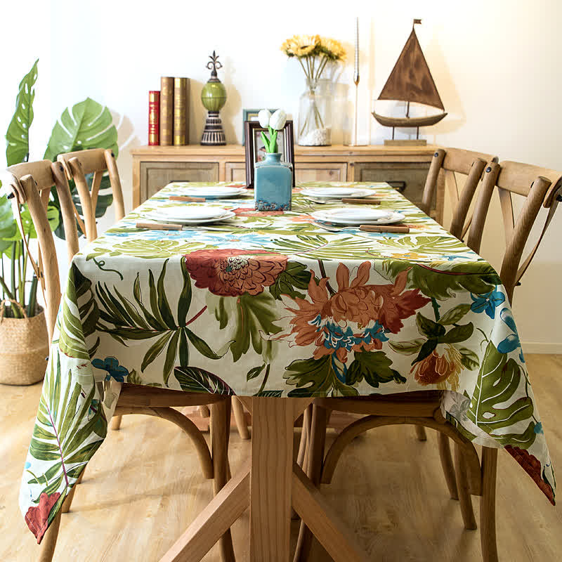 Tropical Monstera Tablecloth | Pure Cotton | Multiple Sizes Available