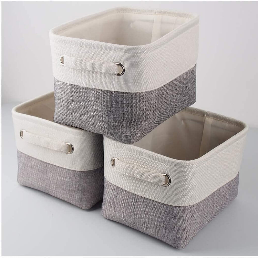 Canvas Storage Box Set | Linen & Cotton | Set of 3 | Grey White