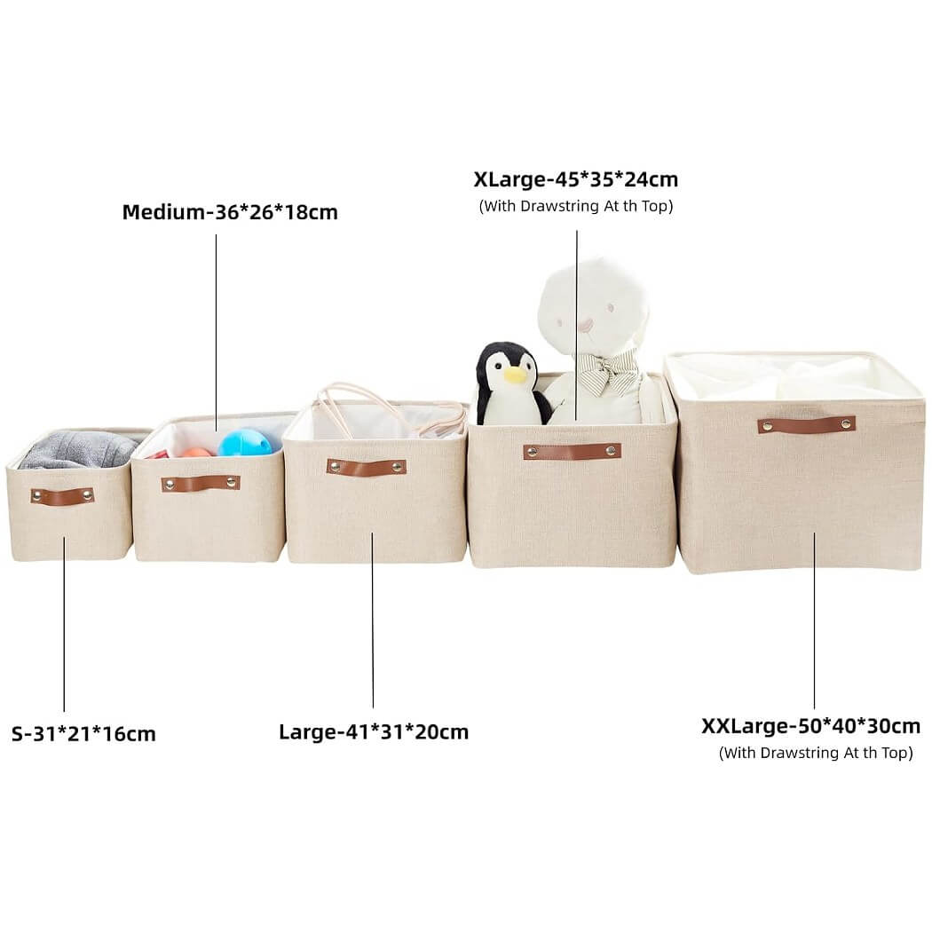 Collapsible Storage Box | Durable Linen with Leather Handles | Beige