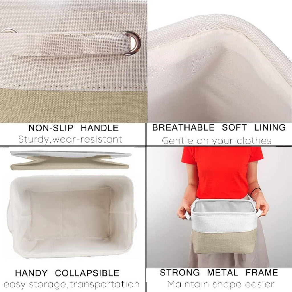 Canvas Storage Box Set | Linen & Cotton | Set of 3 | Grey White
