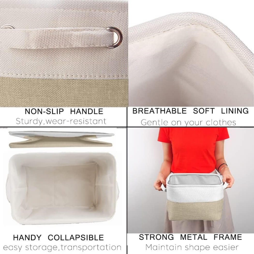 Canvas Storage Box Set | Linen & Cotton | Set of 3 | Grey White