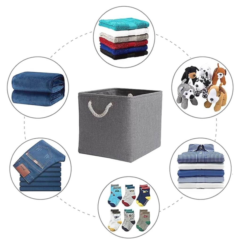 Grey Storage Baskets | Durable Fabric with Rope Handles | Set of 3 Sizes
