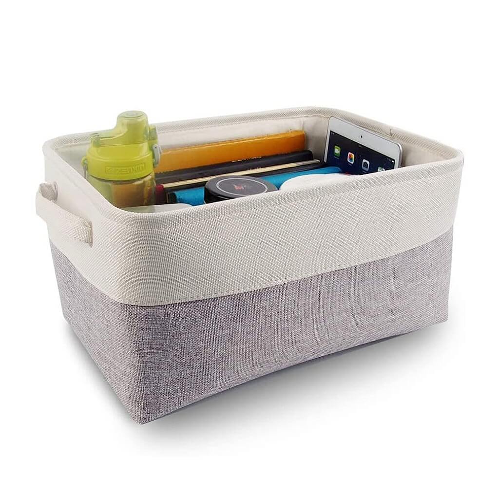 Canvas Storage Box Set | Linen & Cotton | Set of 3 | Grey White