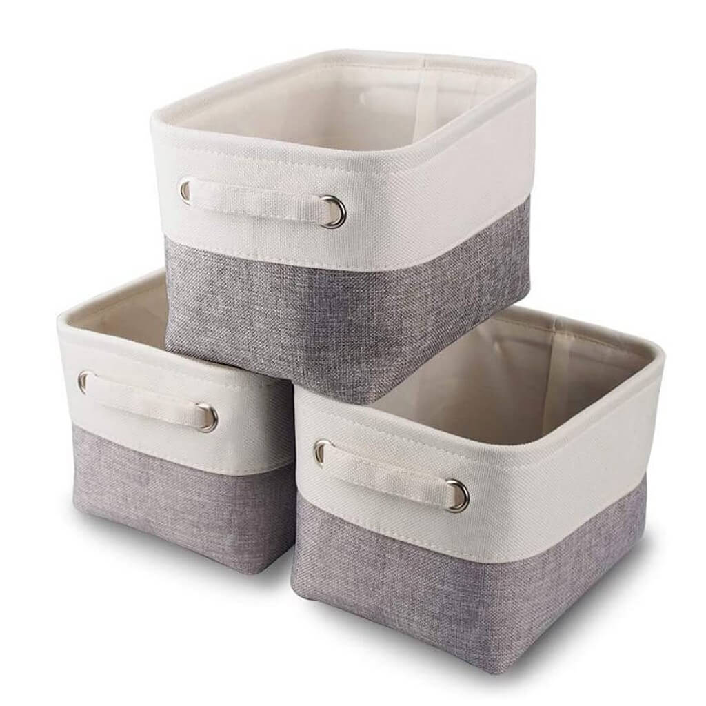 Canvas Storage Box Set | Linen & Cotton | Set of 3 | Grey White