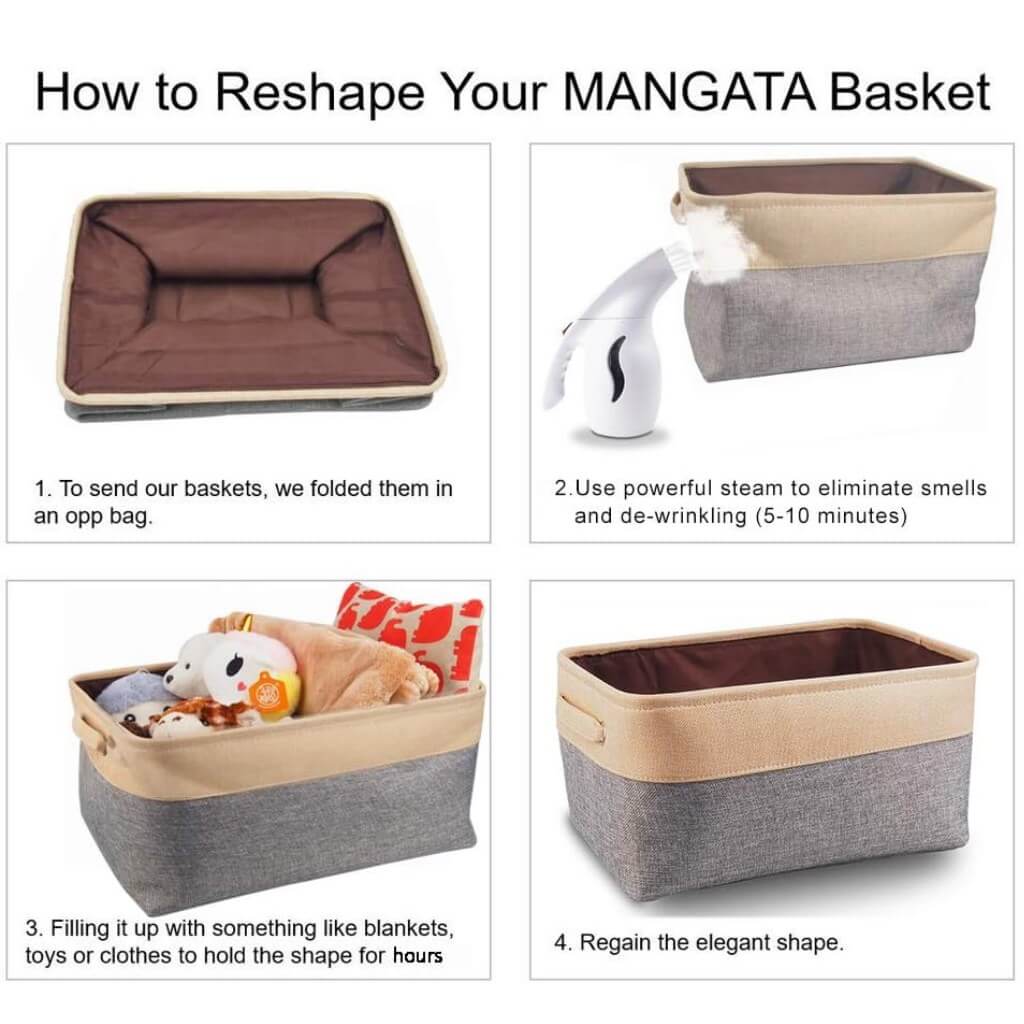 Fabric Storage Baskets | White & Khaki Rope Handles | Set of 5