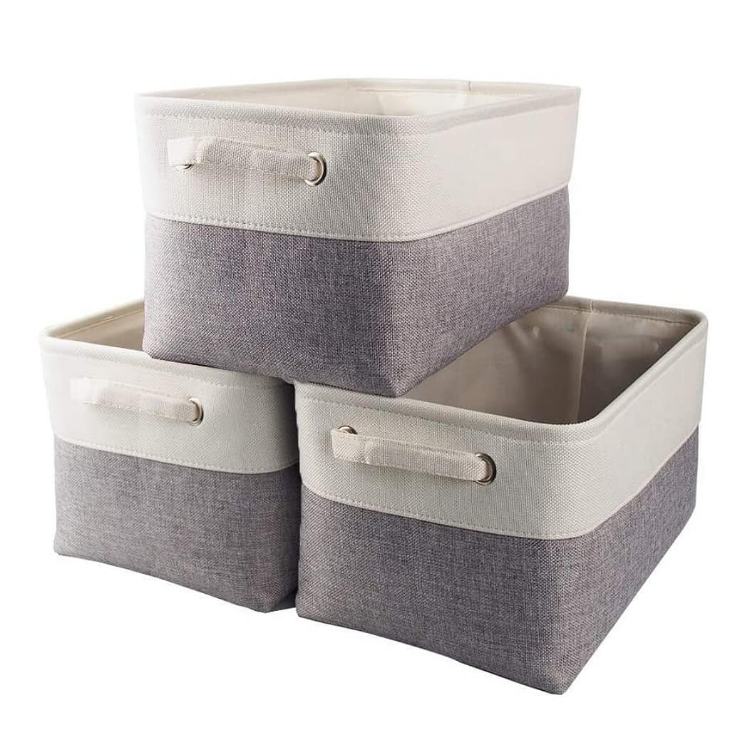 Canvas Storage Box Set | Linen & Cotton | Set of 3 | Grey White