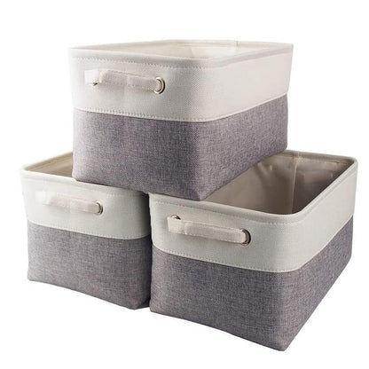 Canvas Storage Box Set | Linen & Cotton | Set of 3 | Grey White