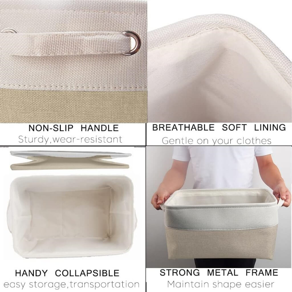 Canvas Storage Box Set | Linen & Cotton | Set of 3 | Grey White