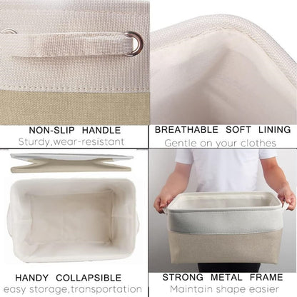 Canvas Storage Box Set | Linen & Cotton | Set of 3 | Grey White