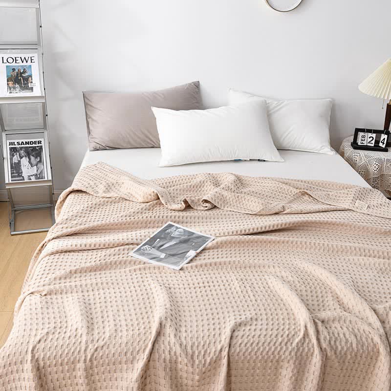 Solid Color Waffle Cotton Reversible Quilt | 100% Organic Cotton | Full/Queen Size