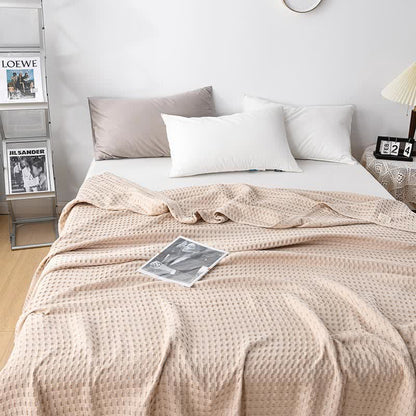 Solid Color Waffle Cotton Reversible Quilt | 100% Organic Cotton | Full/Queen Size