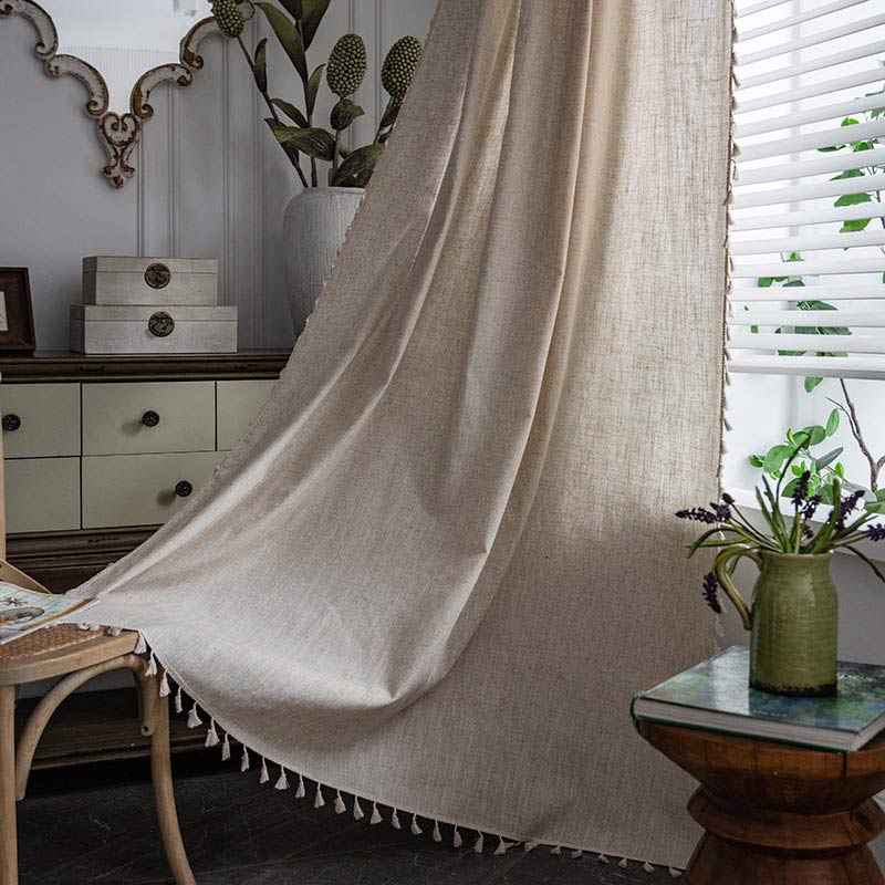 Boho Light Filtering Curtain | Beige Polyester | 1 Piece
