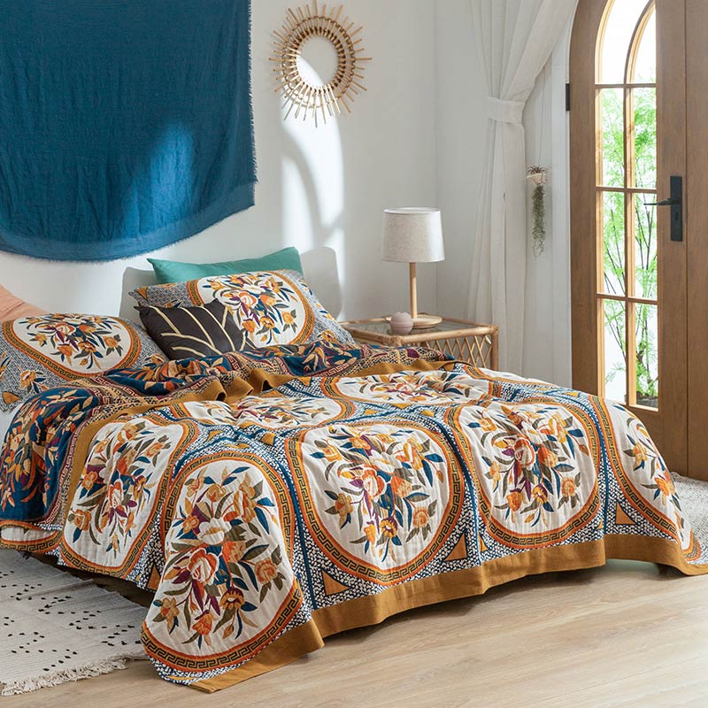 Cotton Double-Sided Quilt | Floral Print | Full/Queen/King Sizes