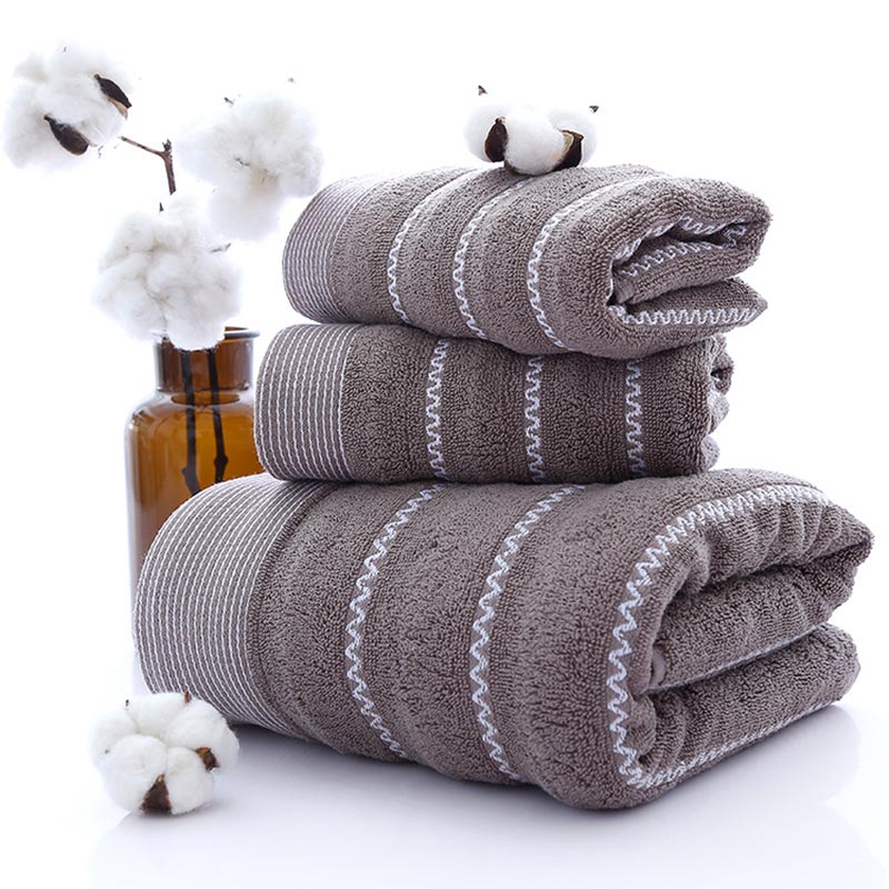 Bath Towel Set | 100% Cotton | Striped | 2 Hand Towels & 1 Bath Towel