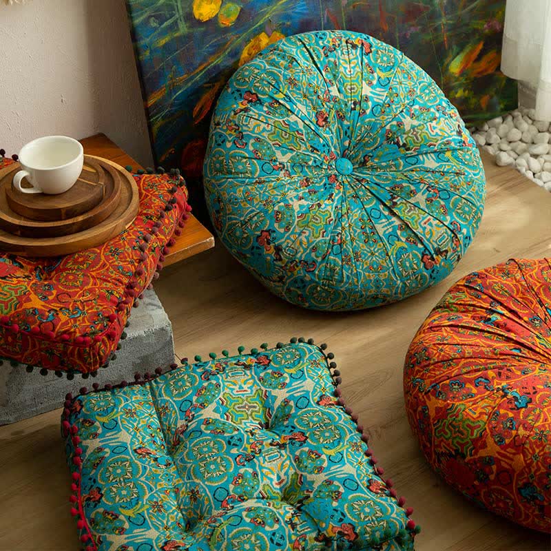 Bohemian Floor Cushion | Cotton & Polypropylene | Square 16" or Round 21"