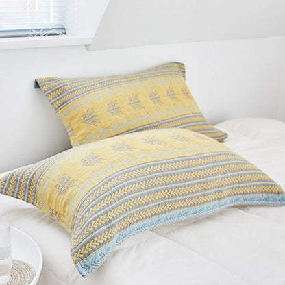 Cotton Decorative Pillow Towel | 100% Pure Cotton | Yellow | Set of 2