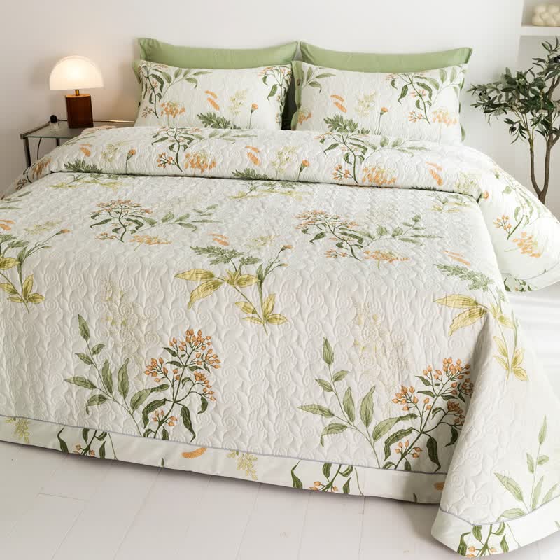 Floral Quilted Bedding Set | 100% Organic Cotton | Queen Size, 2 Pillowcases