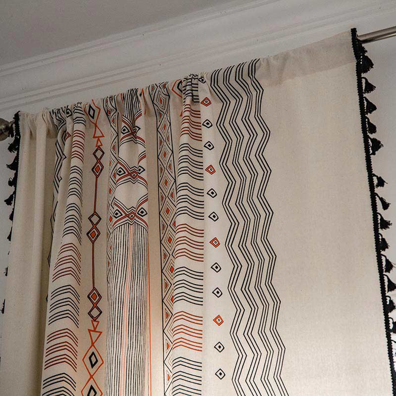 Semi Blackout Curtain | Cotton Blend Fabric | Orange & Black