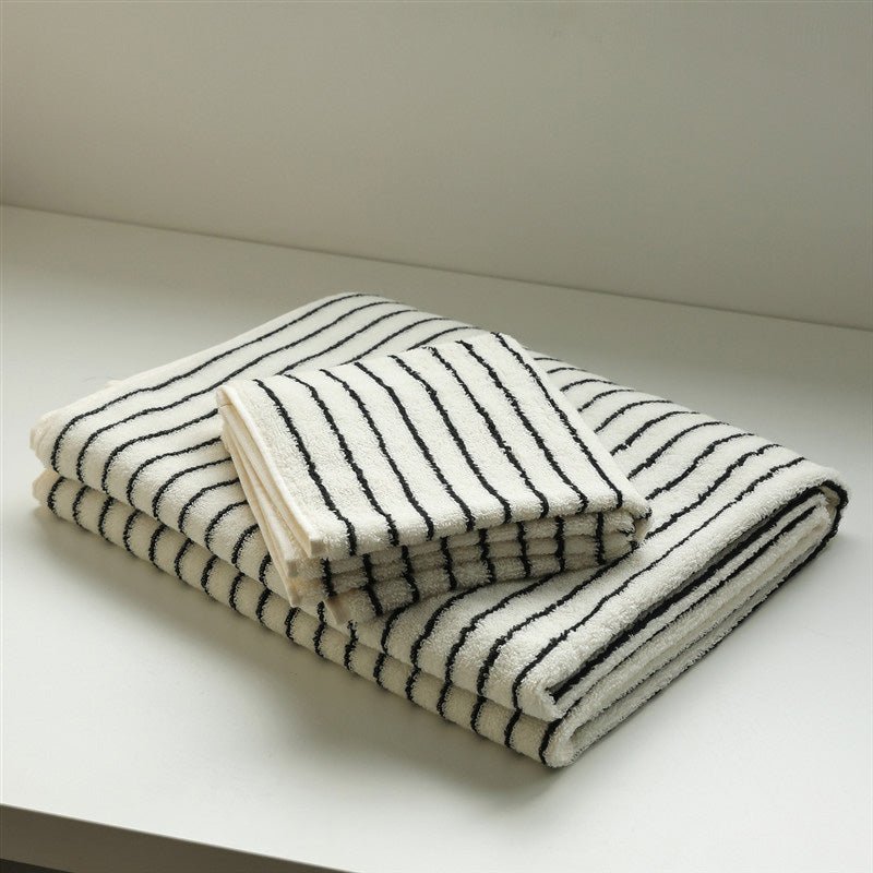 Breathable Cotton Bath Towel | White & Black Striped | 70cm x 140cm