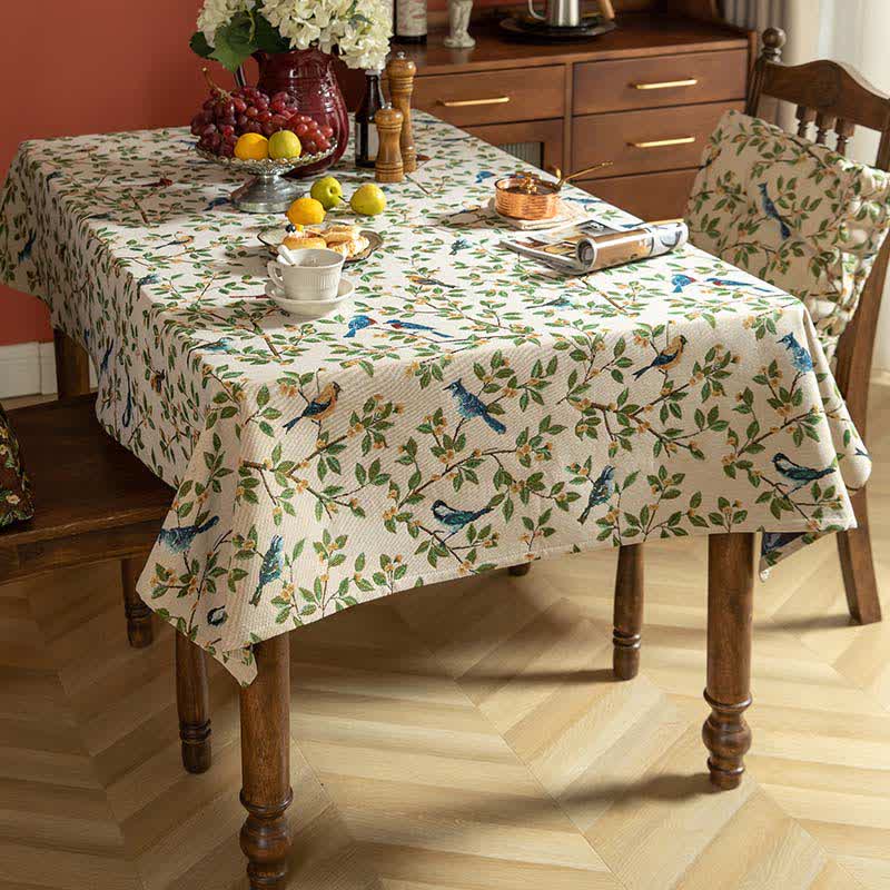 Pastoral Table Cover | Polyester Flower & Bird Print | Multiple Sizes