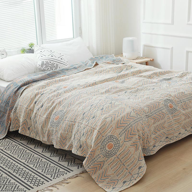 Boho Cotton Quilt | Reversible Striped Design | Full/Queen/King Sizes