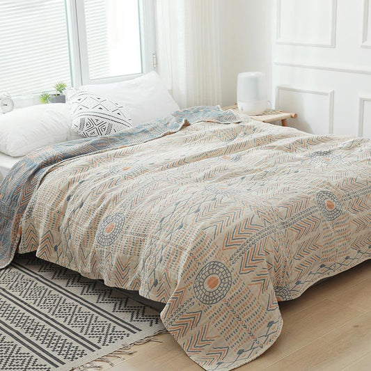 Boho Cotton Quilt | Reversible Striped Design | Full/Queen/King Sizes