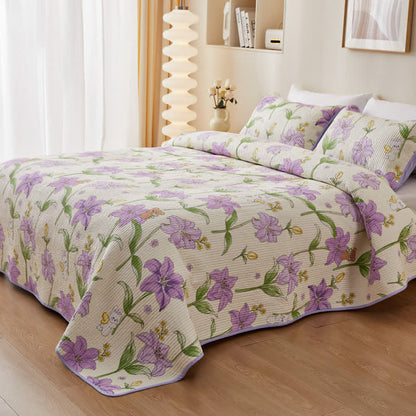 Quilted Cotton Bedding Set | Eco-Friendly Floral Design | Queen Size with 2 Pillowcases