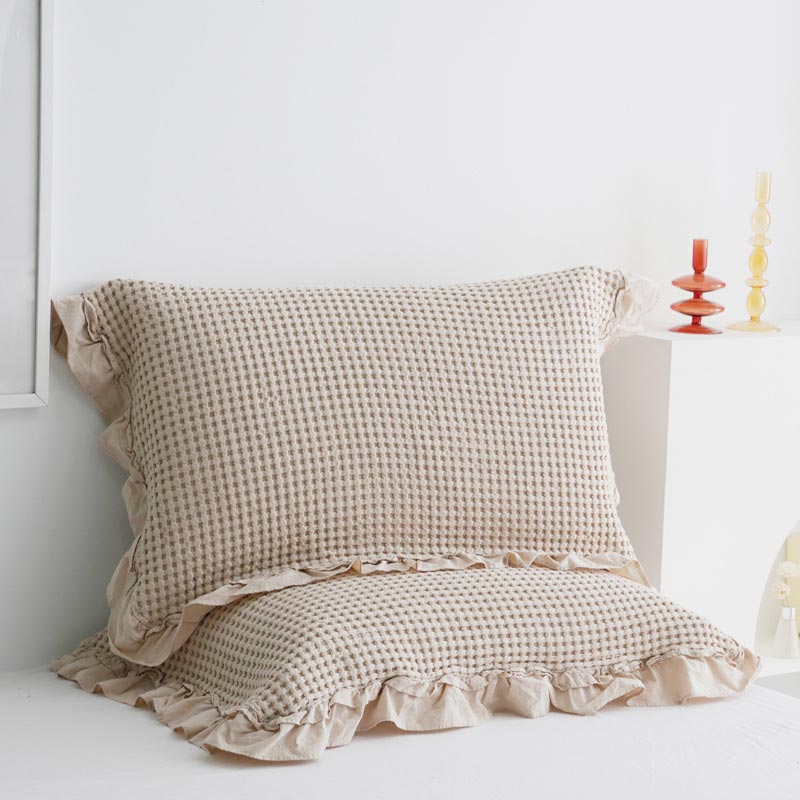 Cotton Pillowcases | Waffle Weave Ruffle | Set of 2