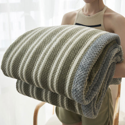 Striped Coral Fleece Throw Blanket | High-Quality Polyester | Available in Full, Queen, King Sizes