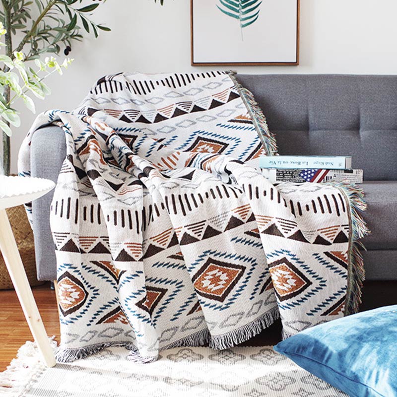 Bohemian Knitted Lounge Blanket | Cotton & Polyester | Reversible Design