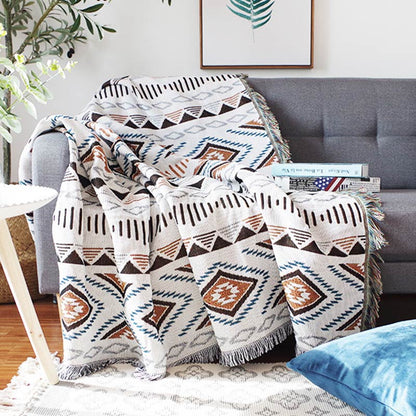 Bohemian Knitted Lounge Blanket | Cotton & Polyester | Reversible Design