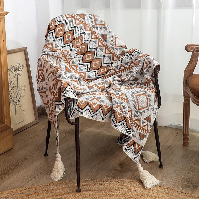 Cozy Knitted Blanket | Soft Acrylic Fiber | Decorative Tassel Design