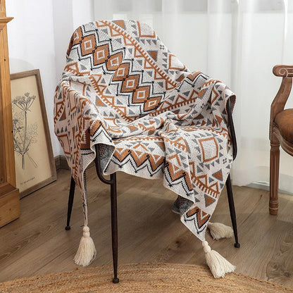 Cozy Knitted Blanket | Soft Acrylic Fiber | Decorative Tassel Design