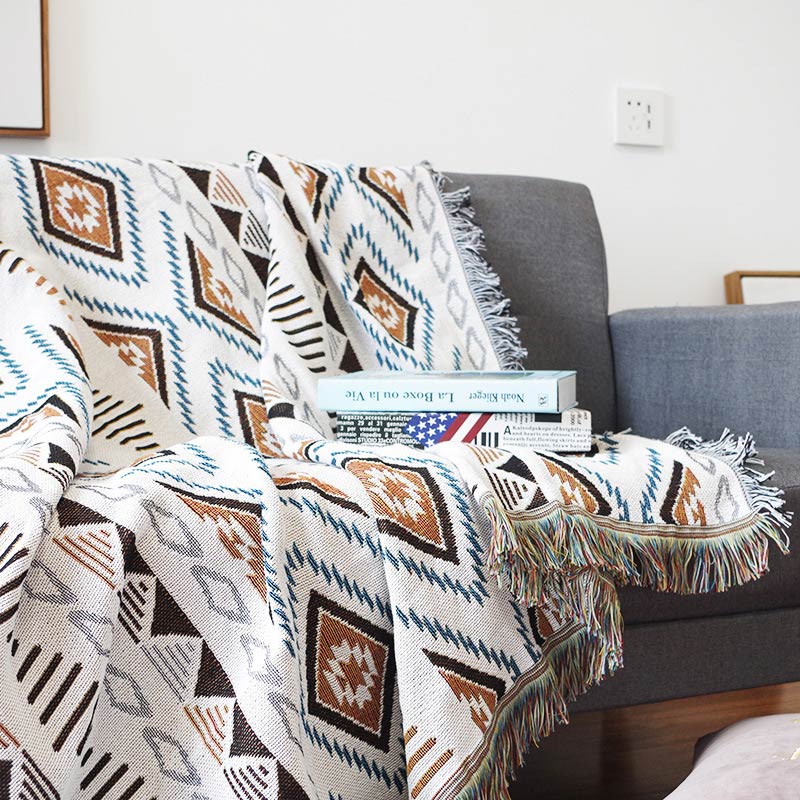 Bohemian Knitted Lounge Blanket | Cotton & Polyester | Reversible Design