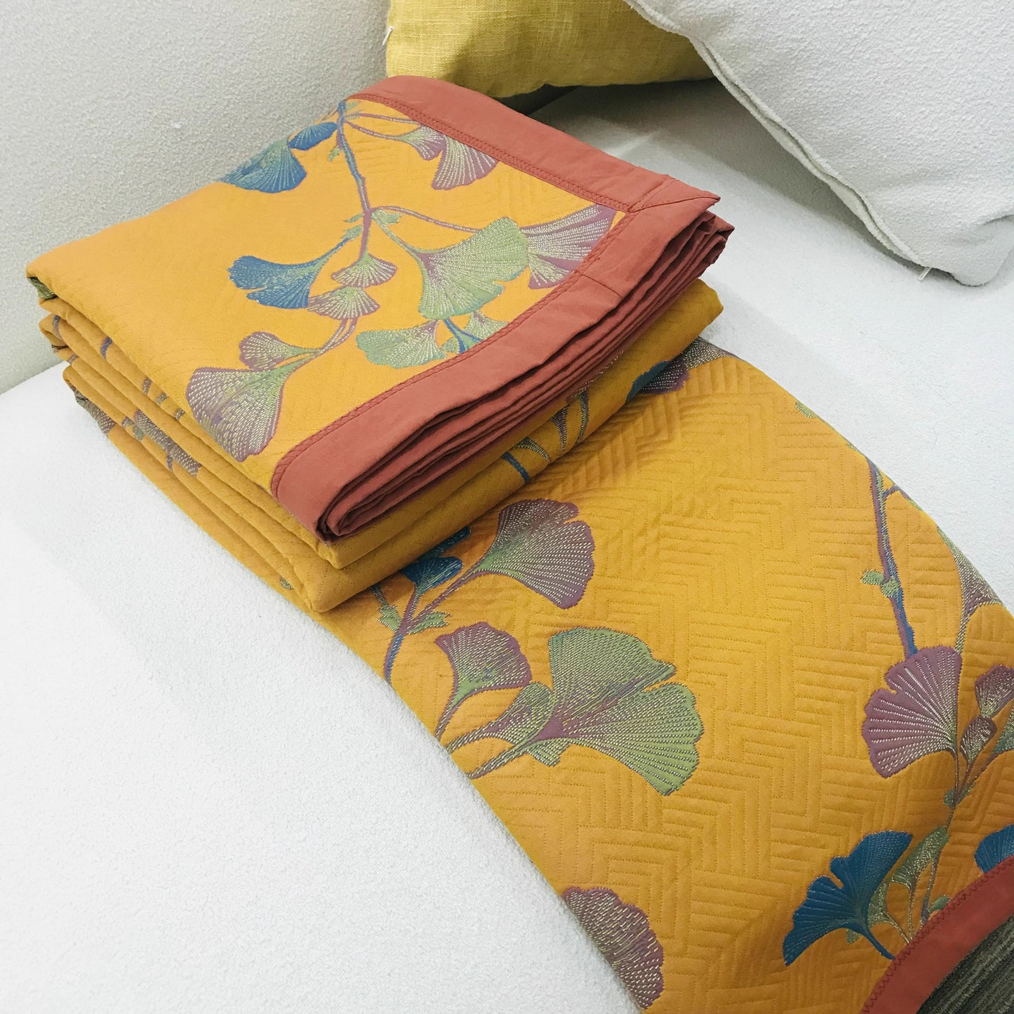 Ginkgo Leaf Reversible Quilt | Jacquard Cotton | Available in Multiple Sizes