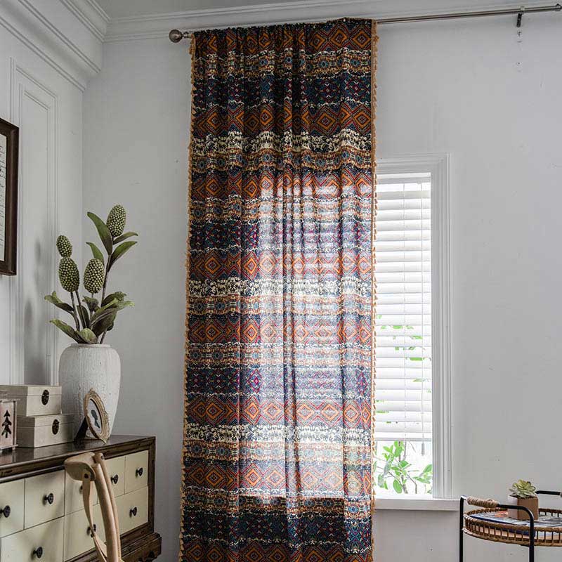 Boho Semi-Blackout Curtains | Cotton Blend Fabric | Colorful Drapes