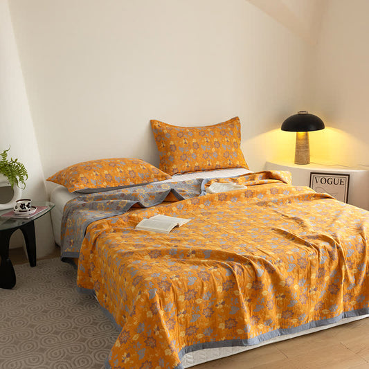 Gauze Floral Quilt Set | 100% Organic Cotton | Queen Size with 2 Pillowcases