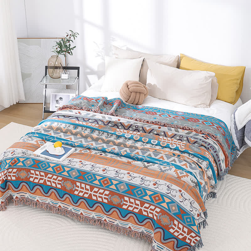 Cotton Geometric Tassel Quilt | Eco-Friendly Reactive Print | Queen Size