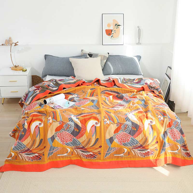 Toucan Bird Reversible Quilt | 100% Organic Cotton | Queen Size