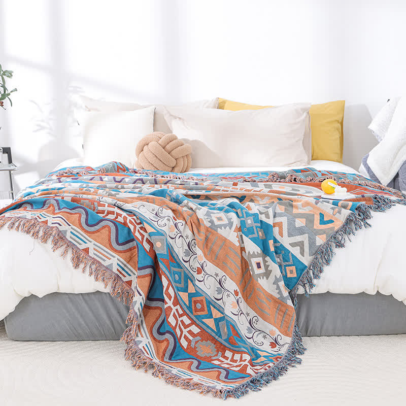 Cotton Geometric Tassel Quilt | Eco-Friendly Reactive Print | Queen Size