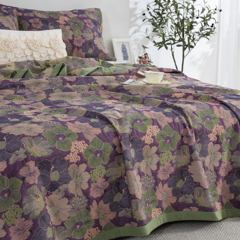 Reversible Floral Cotton Gauze Quilt | 100% Organic Cotton | Available in Full, Queen, Cal King, King Sizes