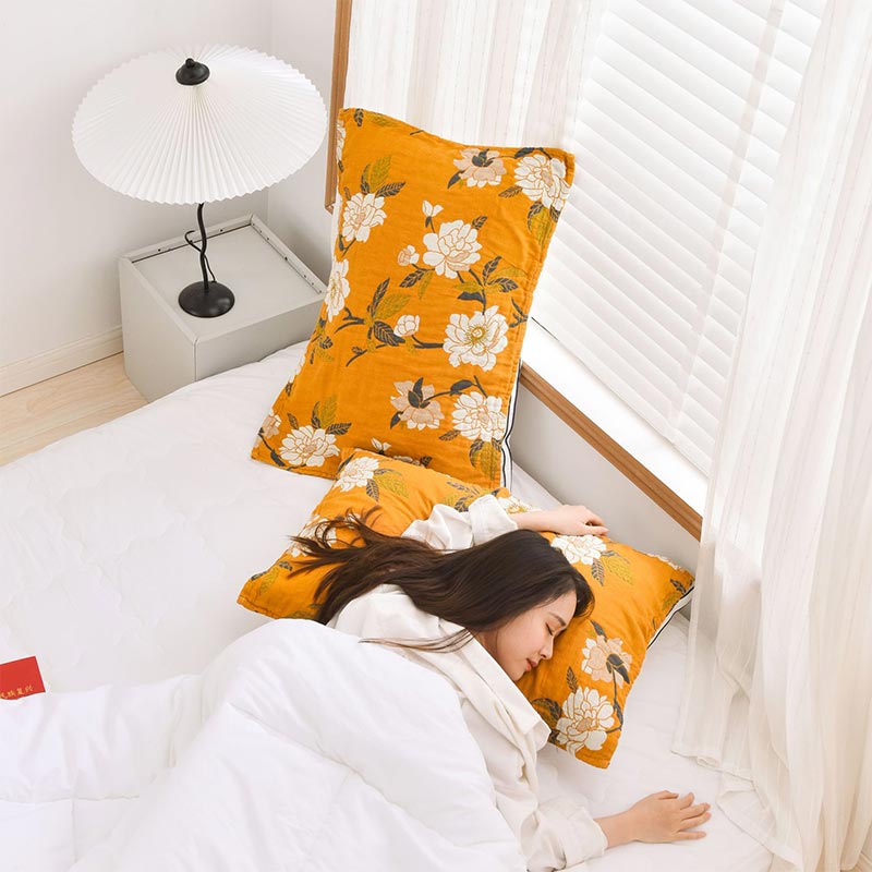 Cotton Pillow Towel Set | Breathable Yellow Gauze | 2 Pieces