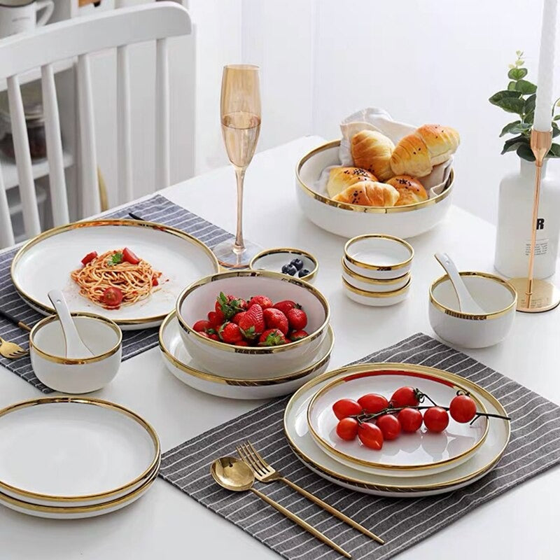 Dinnerware Set | Porcelain | White and Gold