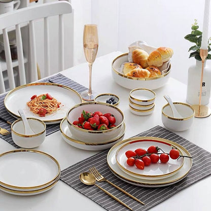 Dinnerware Set | Porcelain | White and Gold