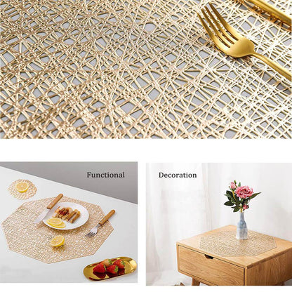 Vinyl Placemats and Coasters Set | Gold Octagonal Design | 6 Pieces