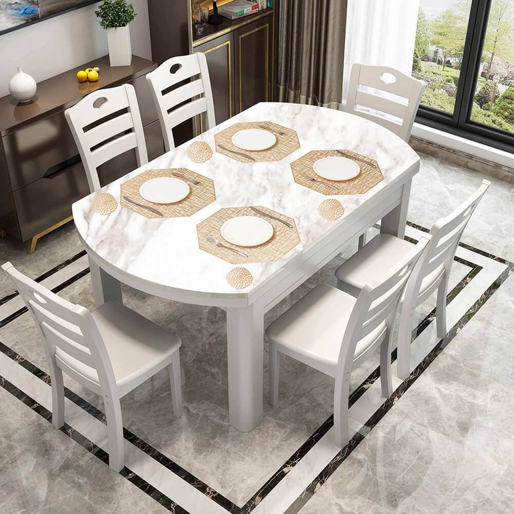 Vinyl Placemats and Coasters Set | Gold Octagonal Design | 6 Pieces