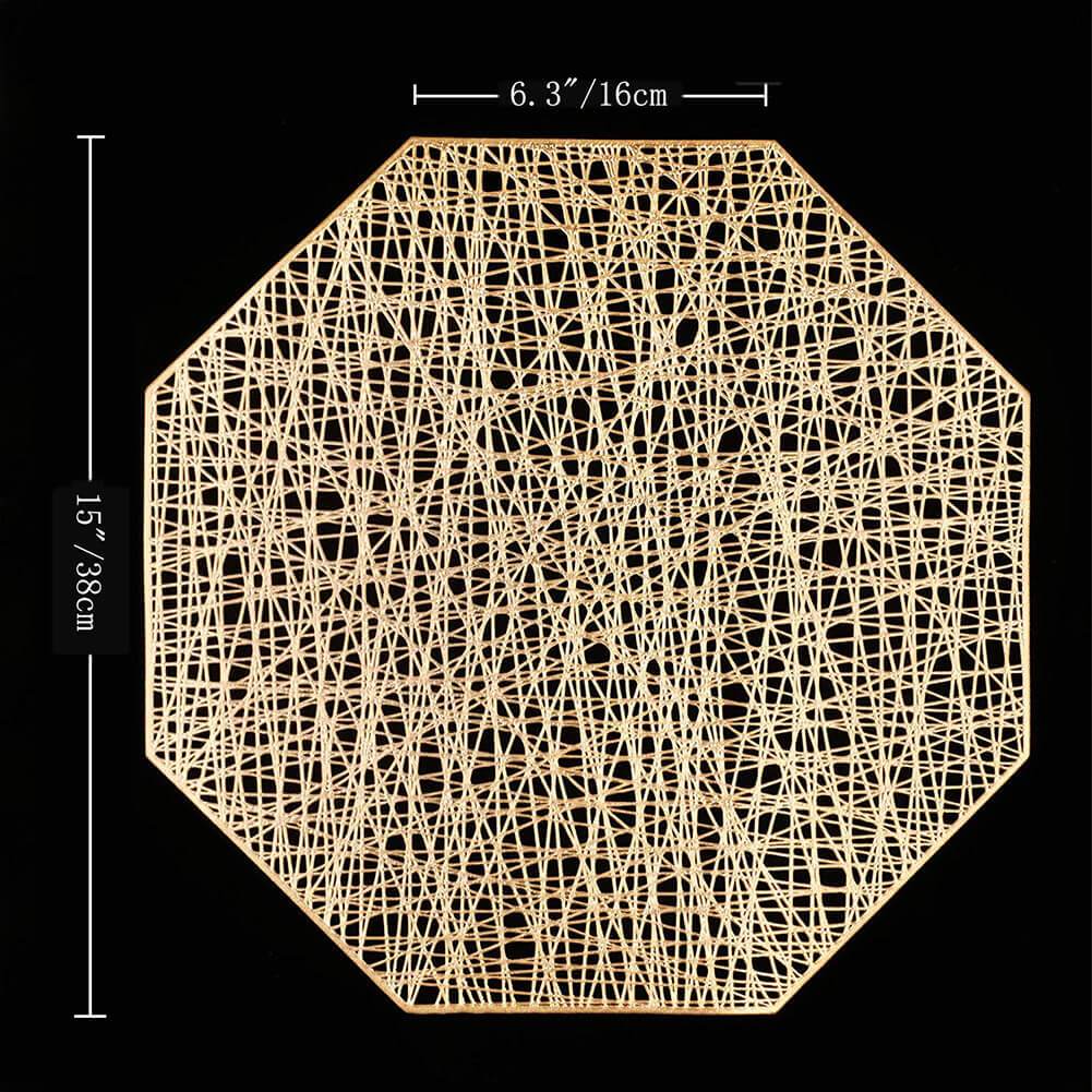 Vinyl Placemats and Coasters Set | Gold Octagonal Design | 6 Pieces