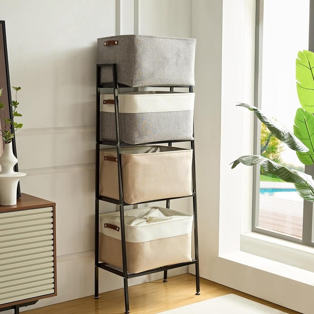 Collapsible Storage Box | Durable Linen with Leather Handles | Beige