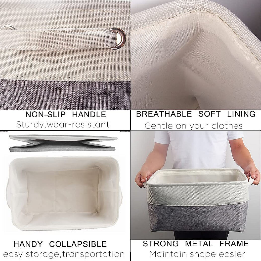 Canvas Storage Box Set | Linen & Cotton | Set of 3 | Grey White