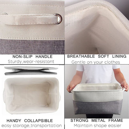 Canvas Storage Box Set | Linen & Cotton | Set of 3 | Grey White